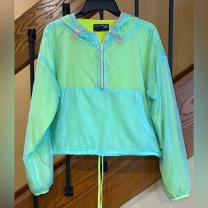 Without Walls Jacket  1/4 Zip Hooded Lined Pale Blue Vibrant Yellow SZ. Sm